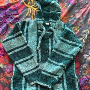 Teal Striped Women's Poncho Sweater